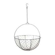 Outdoor Hanging Wired Netted Basket - Mild Steel - L30 x W30 x H40 cm - Zinc Black