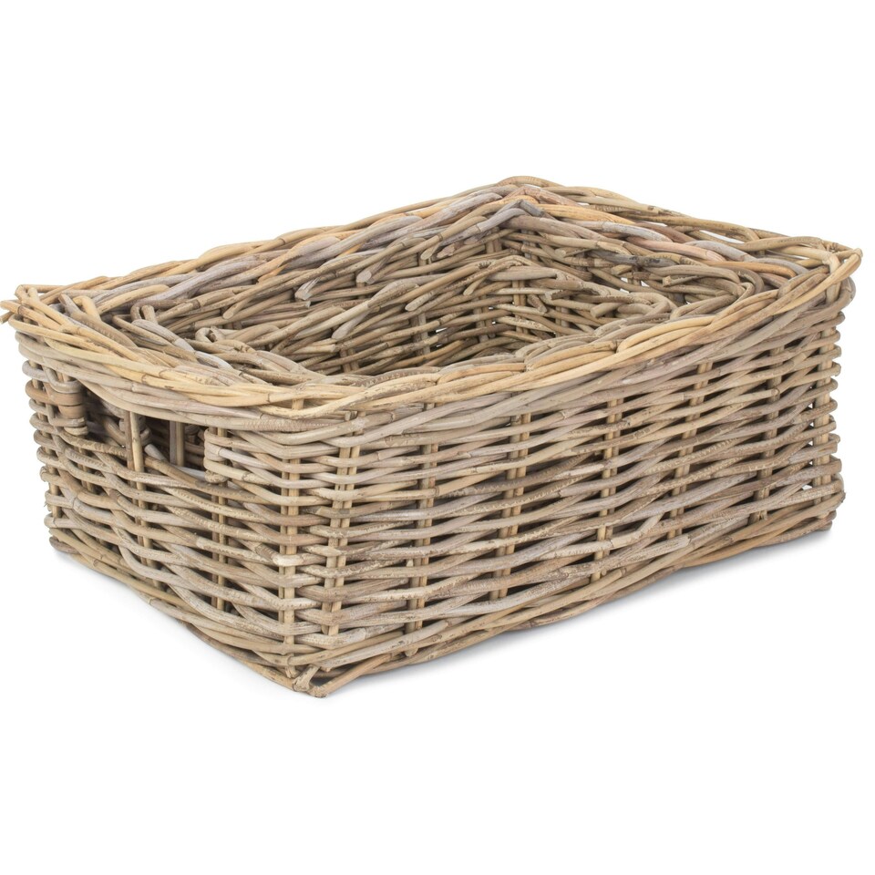 image 1 of Shallow Kubu Grey Rattan Rectangular Basket Set 4 Grey