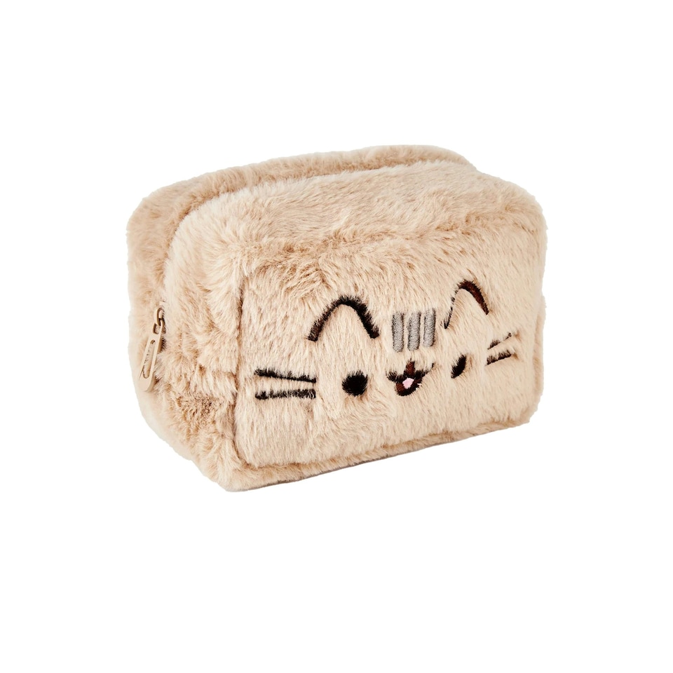 image 1 of Pusheen Embroidered Vanity Case - Beige - One Size Brown