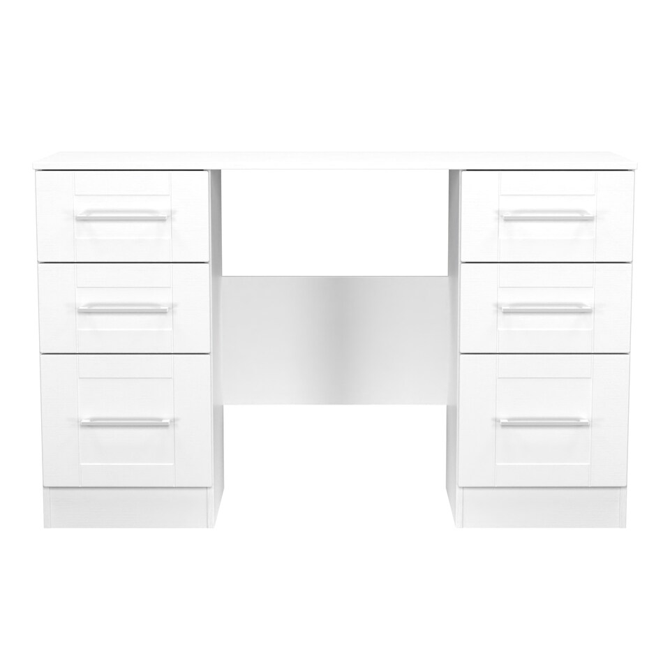 image 1 of Ripon 6 Drawer Kneehole Desk in White Ash (Ready Assembled) | White | White Ash