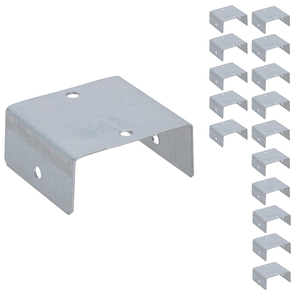 image 1 of Fence Panel Clip 50mm Galvanised Steel Bracket Holder Trellis Post Support 16PK