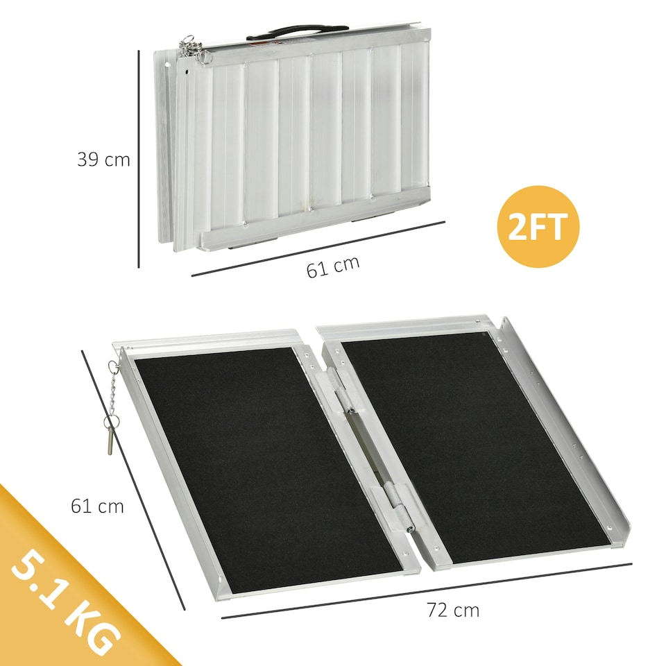 image 1 of HOMCOM Duo Wheelchair Ramp Pushchair Mobility Assistance w/Carry Handle 72x61cm
