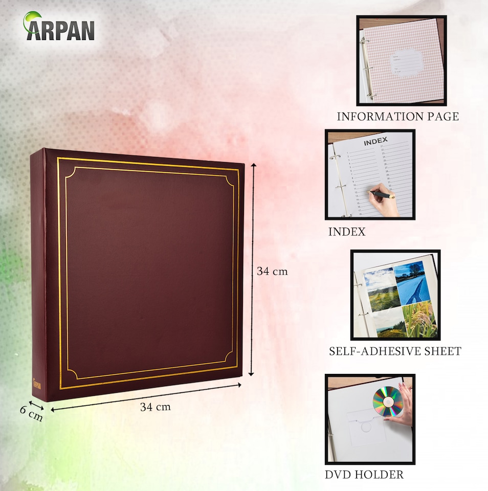 image 1 of ARPAN Extra-Large 3-Ring Binder Self Adhesive Photo Album – 20 Sheets / 40 Sides – Sticky Page Scrapbook Memory Album for Photos, Keepsakes & Special Occasions