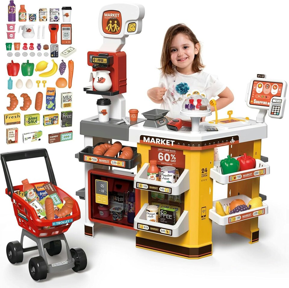 image 1 of 65 PCS Grocery Store Playset Pretend Supermarket Playset