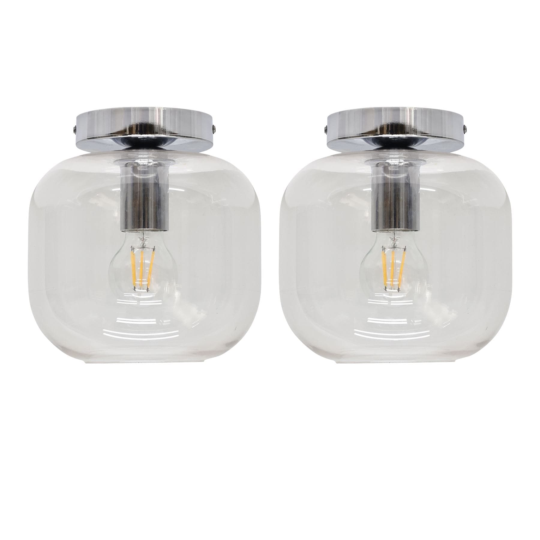First Choice Lighting Set of 2 Bletch - Clear Glass Chrome Ceiling Light Fittings