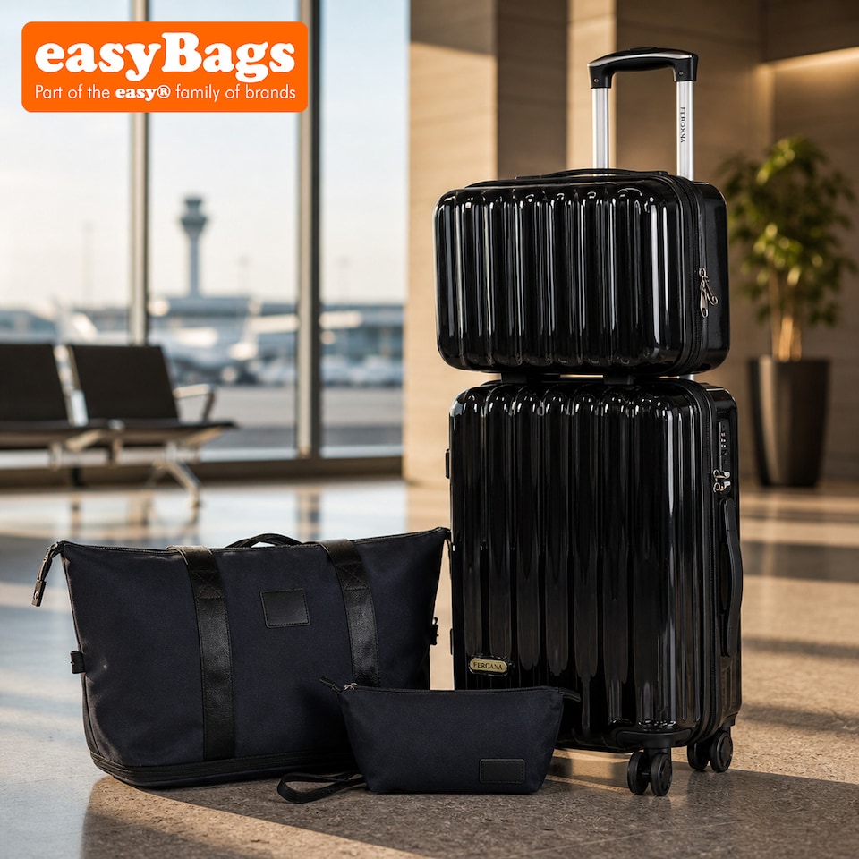 image 1 of Fergana Cabin Polycarbonate Luggage Set Carry On Spinner Suitcase TSA Lock Travel Set Gloss Black