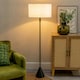 image 2 of ValueLights Mitch Natural Linen White Trim Lamp Shade Black Wood Triangle Floor Lamp & Bulb Black