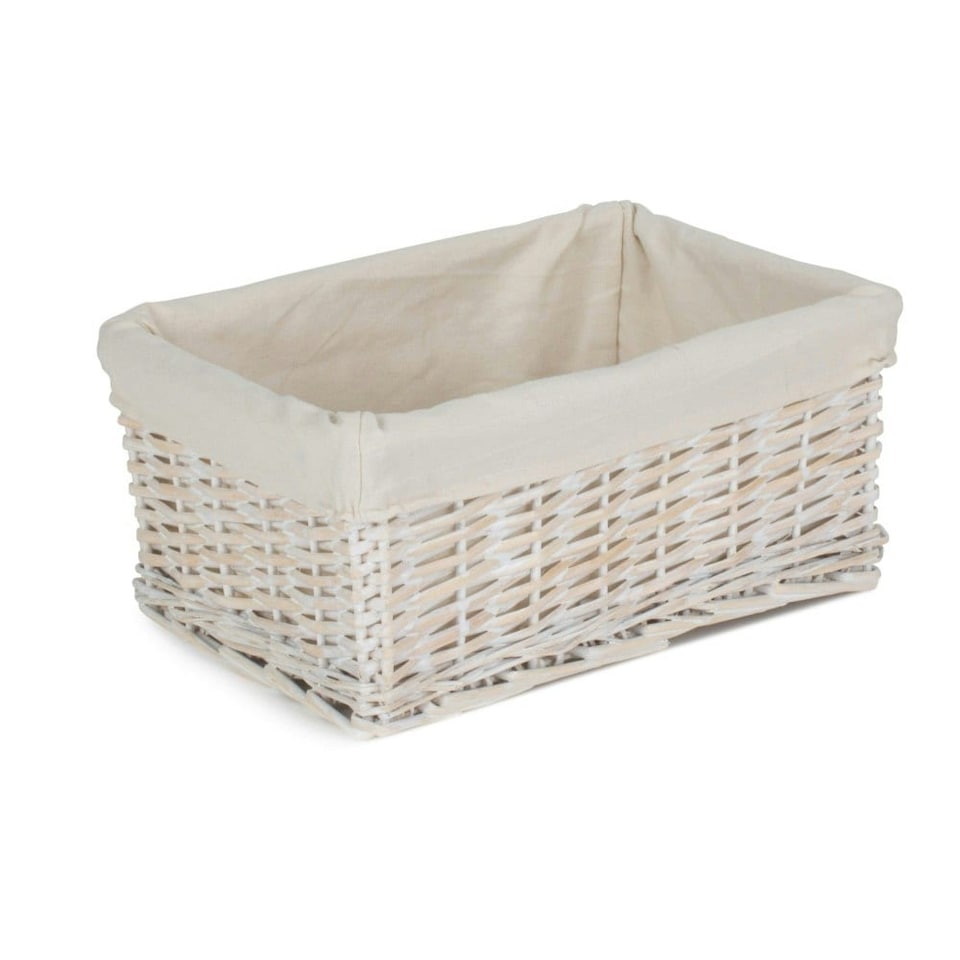 image 1 of Large White Wash Storage Basket with White Lining | White | White