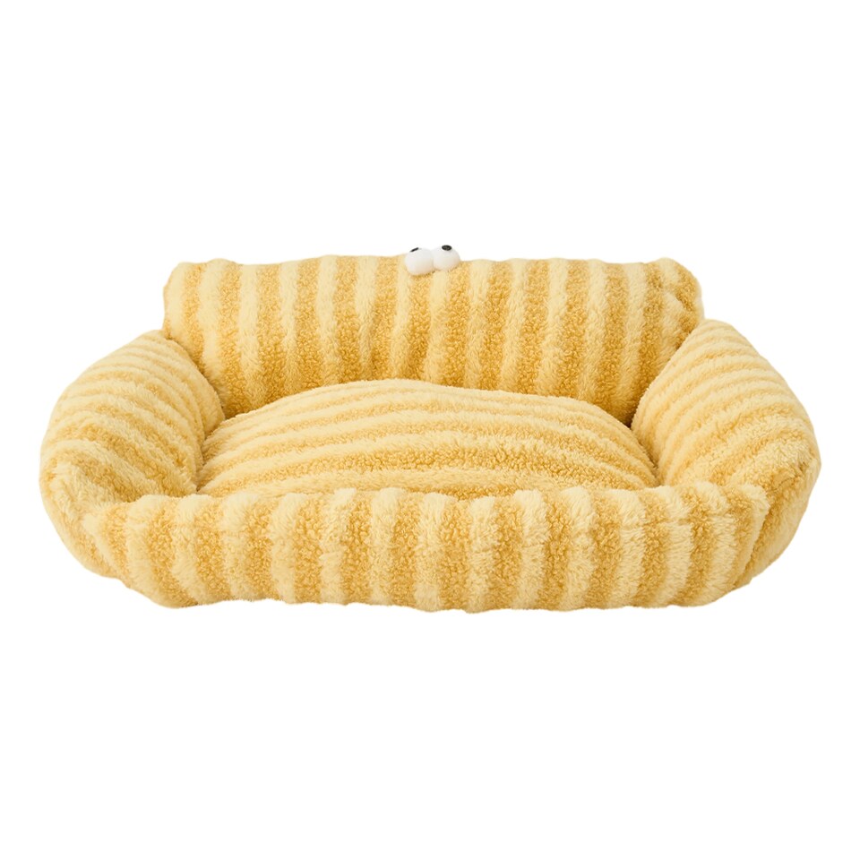 image 1 of Living and Home Soft Striped Plush Pet Bed for Cats & Dogs | Yellow | One Size | 1