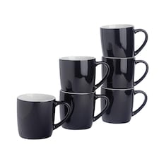 Argon Tableware Coloured Coffee Mugs - 350ml - Black - Pack of 6 | Black | Black | 6