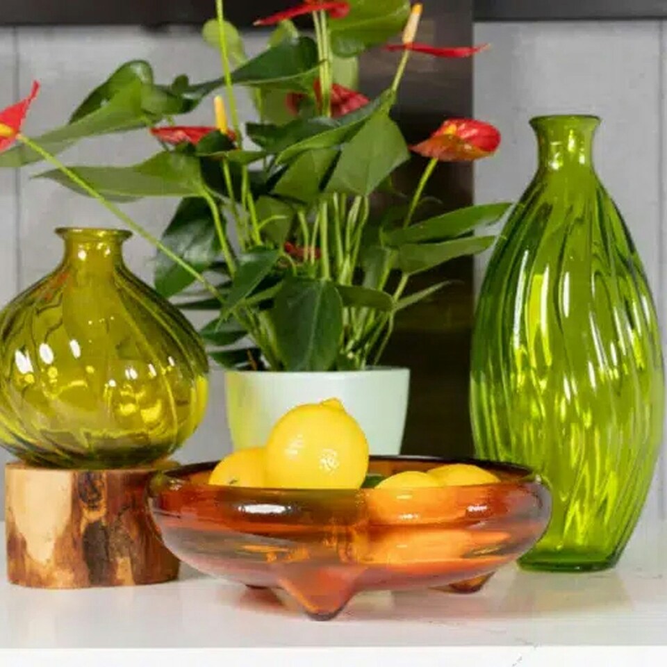 image 1 of Verano Spanish Ceramics Recycled Glass Ola Medium Tall Vase - 31cm Yellow Yellow