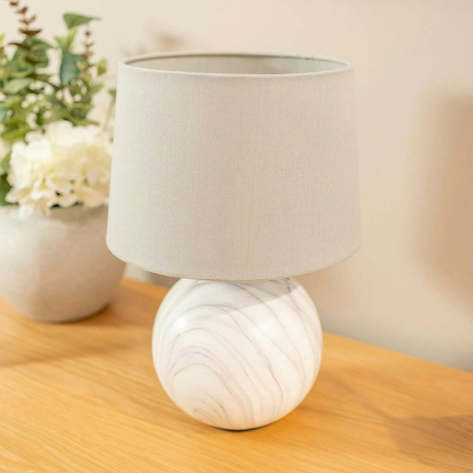 image 1 of ValueLights Connie Marble Effect Table Lamp with Grey Tapered Shade