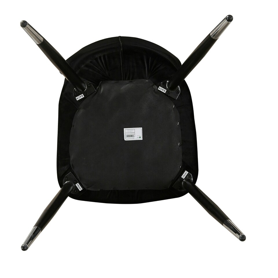 image 1 of Set of 4 New York Modern Velvet Dining Chairs with High Back, Black Metal Legs Black | Silver End Tips