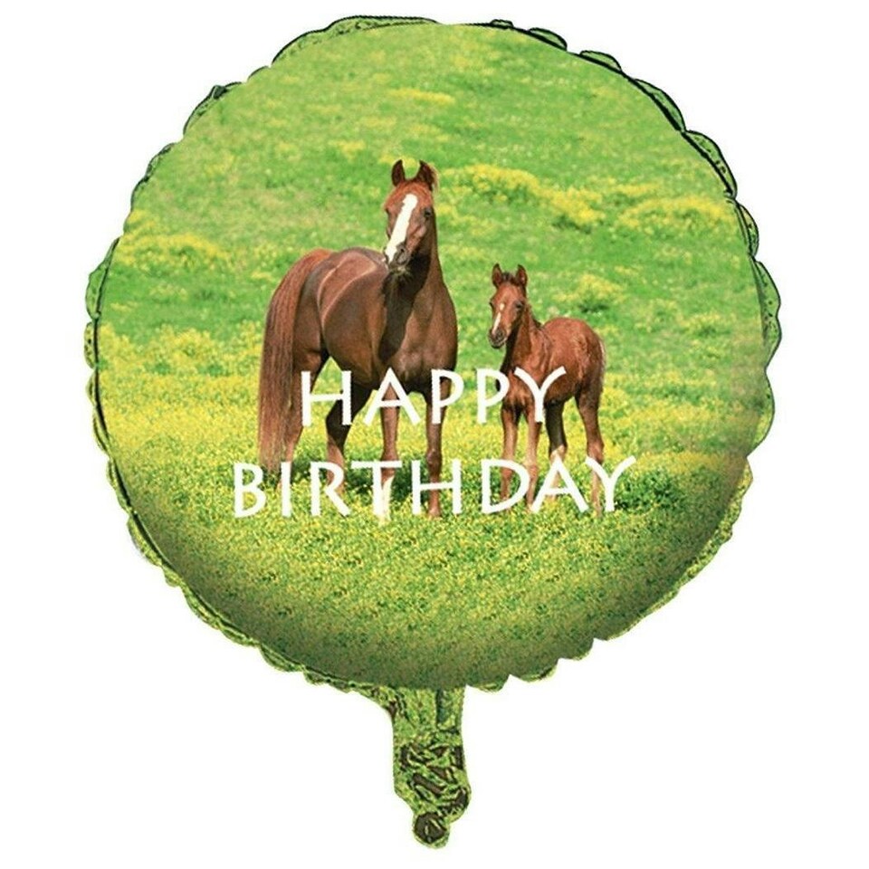 Creative Party Wild Horses Happy Birthday Foil Balloon - Green/White/Brown - One Size