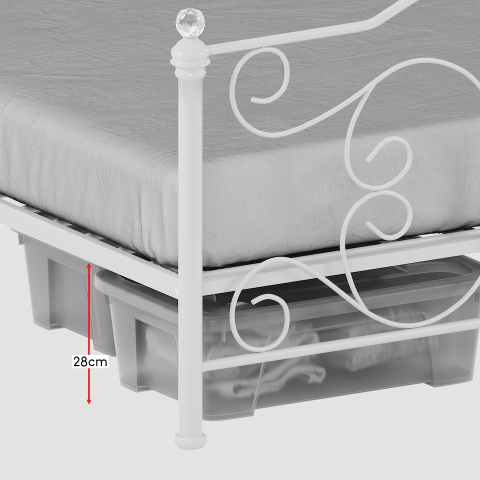 image 1 of Vida Designs Chicago 5ft King Size Metal Frame Crystal Finials, White, 150 x 200cm