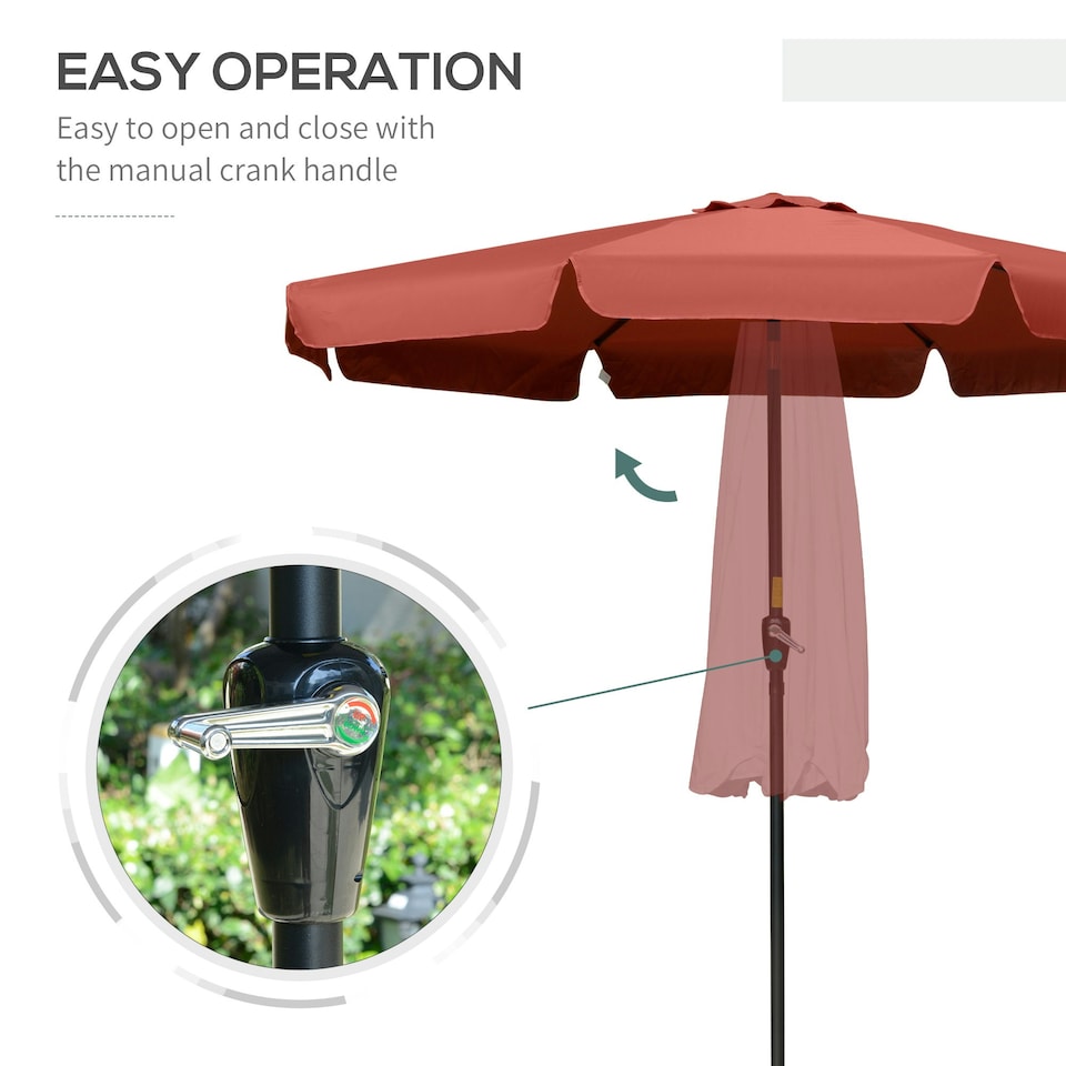 image 1 of Outsunny 2.7m Patio Umbrella Garden Parasol with Crank, Ruffles 8 Ribs Wine Red