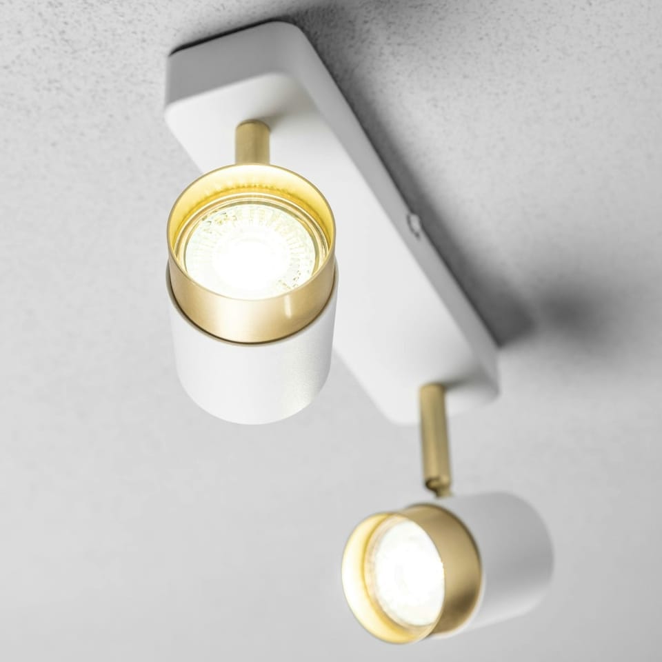 image 1 of CGC ORIO White and Brushed Gold Double Two Head GU10 Adjustable Ceiling Spot Light Bar White