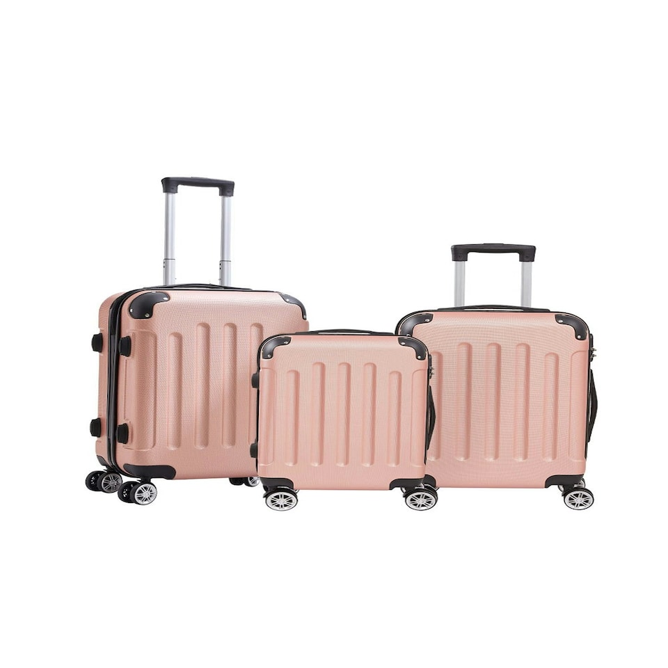 image 1 of Living and Home 4 Wheels Lockable Travel Suitcase Set of 3 - Black Pink 28+24+20 Inch Pink | Large