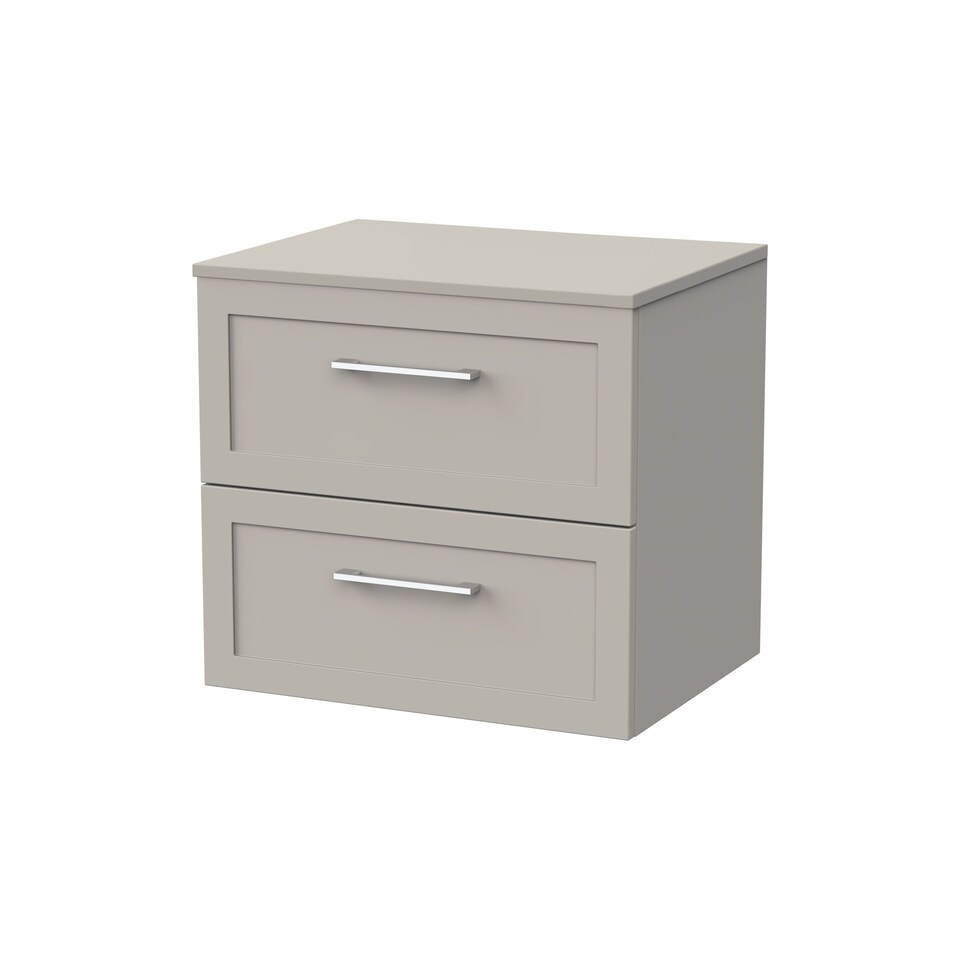 image 1 of Stonnall Traditional Wall Hung 2 Drawers Vanity Unit with Laminate Worktop, 600mm, Pebble Grey