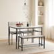 image 3 of 4 Pcs Set Dining Room Table Metal Frame with 2 Matching Chairs and Bench Kitchen | Multi | White Marble