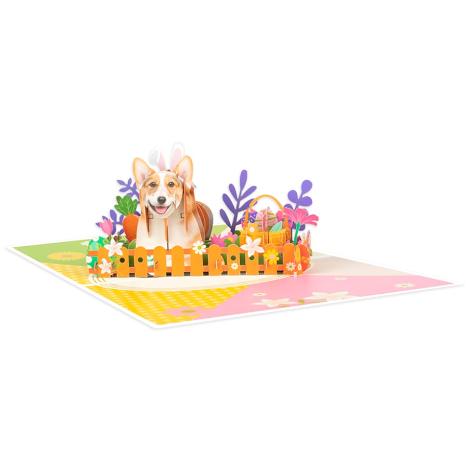 image 1 of Bloom & Bark Corgi in Bunny Ears 3D Pop Up Easter Card