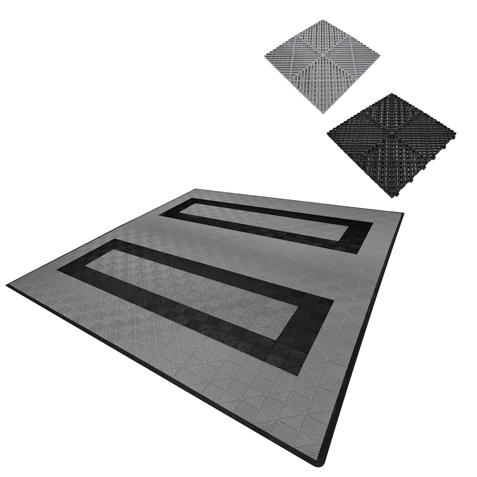 image 1 of Vented Garage Floor Tiles With Edges – 165 Grey & 60 Black