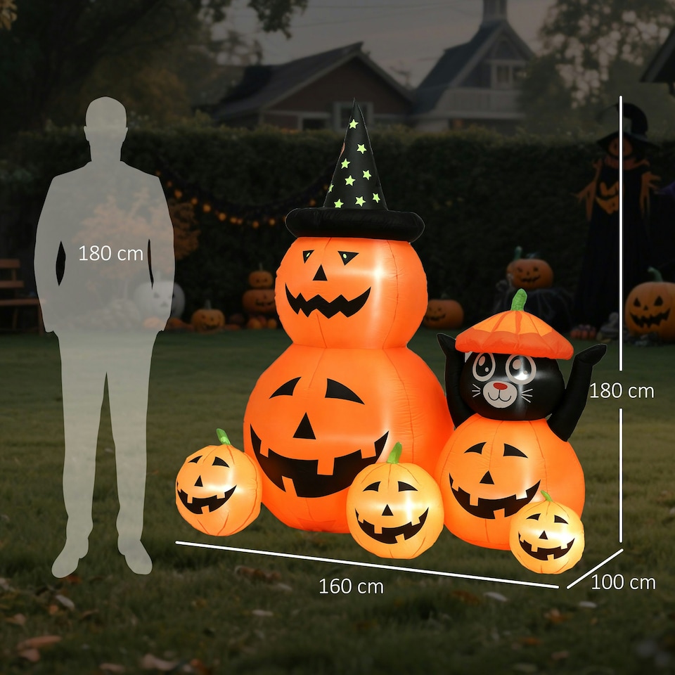 image 1 of Outsunny Pumpkin and Cat with LED Lights, Halloween Inflatables Decoration