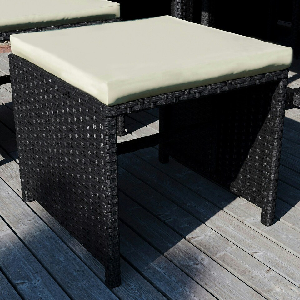 image 1 of Garden Vida Cuba 10 Seater Rattan Set Folding Chair Stool Dining Table Outdoor Garden Furniture, Black