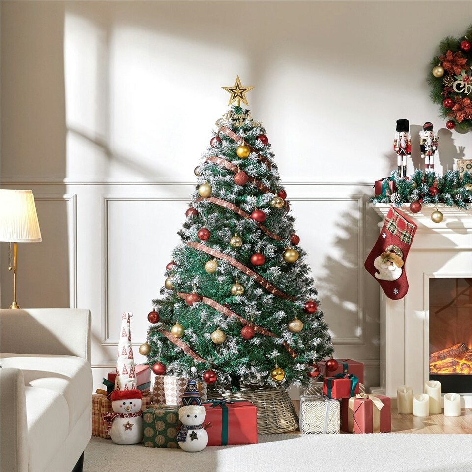 image 1 of Yaheetech Frosted Christmas Tree with Foldable Stand