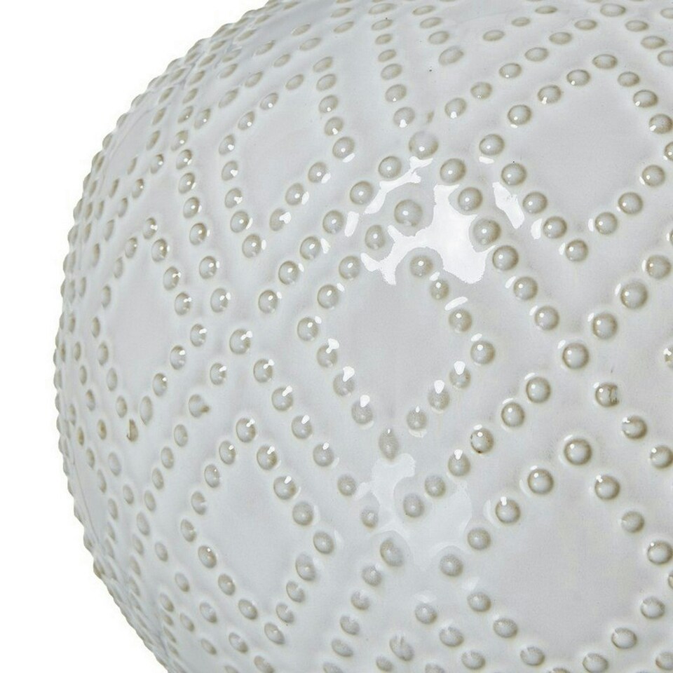 image 1 of Squat Beaded Lamp with Linen Shade - Ceramic - L38 x W38 x H56 cm - White White