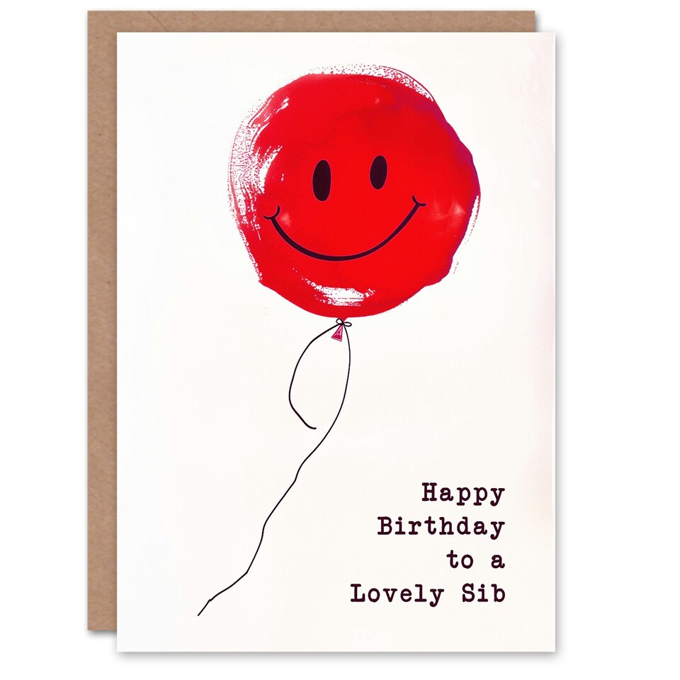 image 1 of Lovely Sib Simple Smiley Face Red Balloon Birthday Card