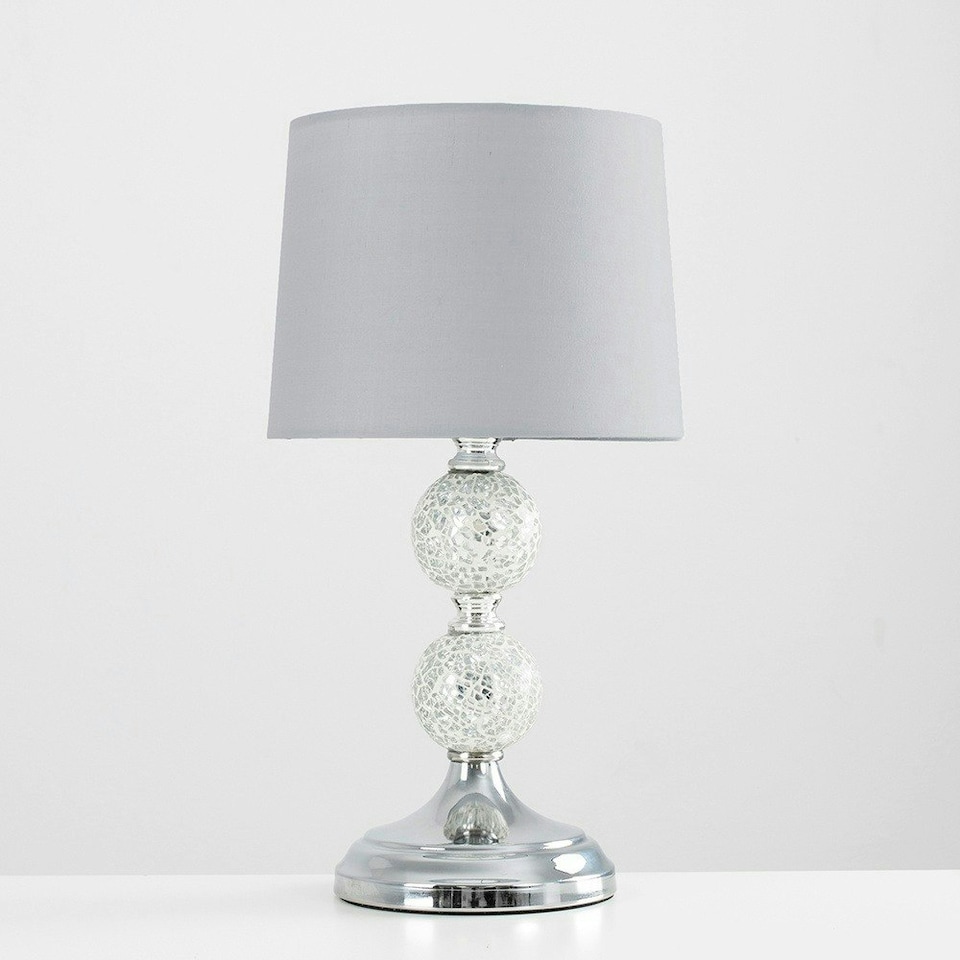 image 1 of ValueLights Pair Of Modern Chrome And Mosaic Crackle Glass Table Lamps With Grey Shade
