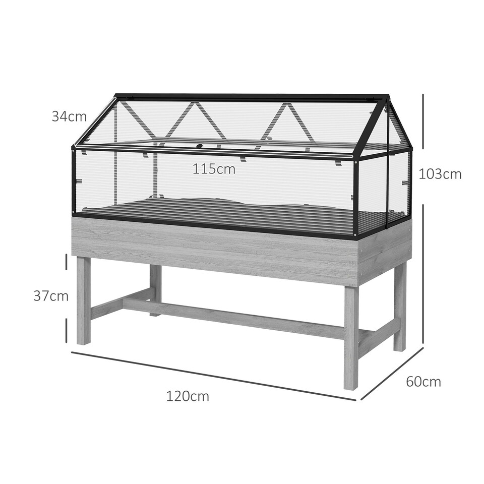 image 1 of Outsunny Raised Garden Bed with Polycarbonate Panel and Top Vent