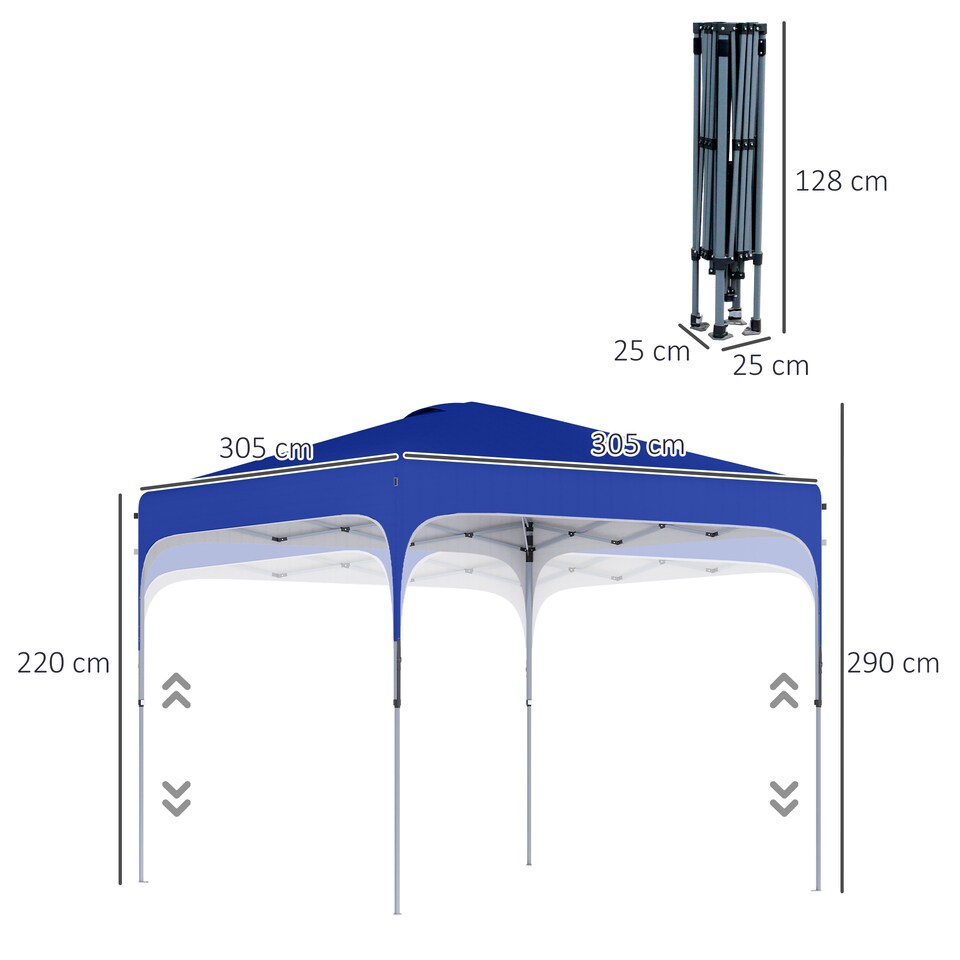 image 1 of Outsunny 3 x 3M Pop Up Gazebo, UPF 50 Foldable Canopy Tent with Wheeled Carrybag, 4 Leg Weight Bags, Height Adjustable Marquee Shelter 1 person easy setup for Outdoor Garden Patio Party, Blue