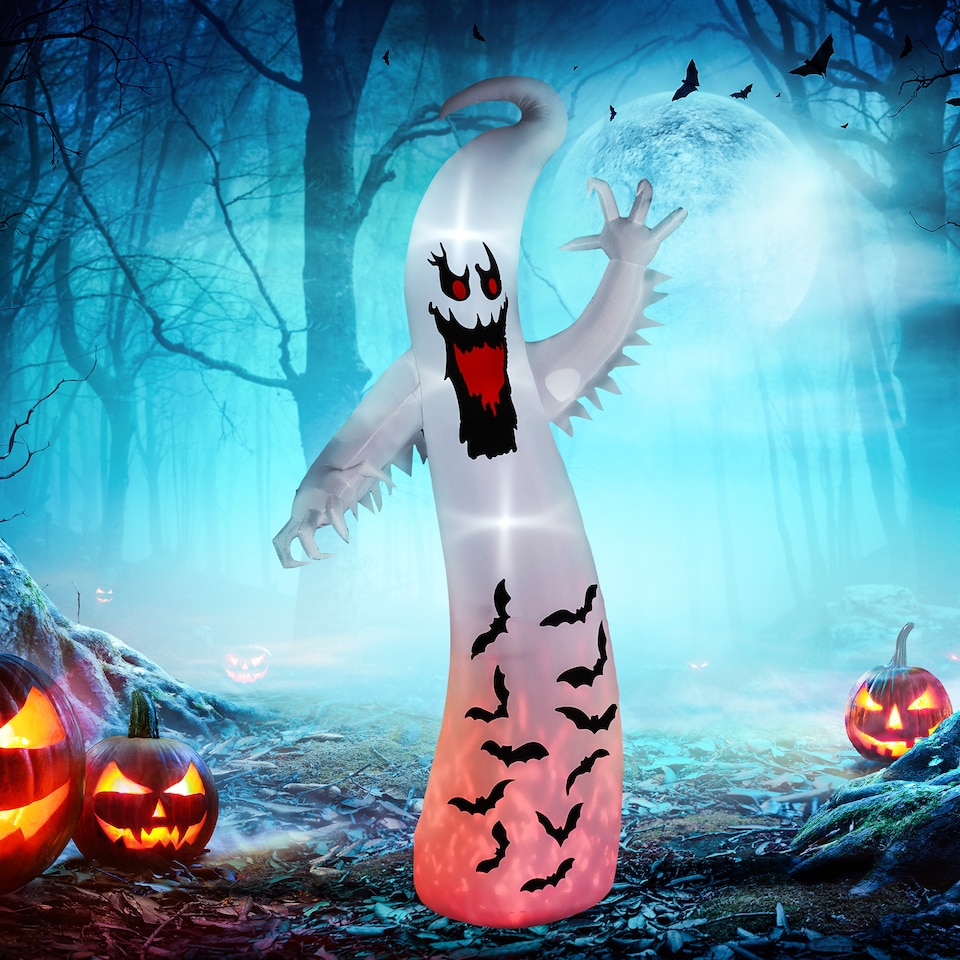 image 1 of Outsunny 11.8FT Tall Halloween Inflatable Spooky Ghost, Blow Up Outdoor Halloween Decoration with Build-in LEDs and Rotating Light for Garden, Lawn, Party