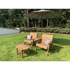 Grand Twin Straight With Coffee Table, 2 x Scatter Cushion Grey & 1 x Parasol Grey & Base