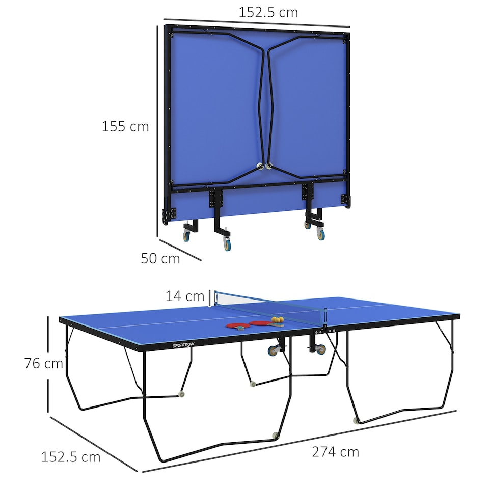 image 1 of SPORTNOW 9FT Folding Table Tennis Table w/ 8 Wheels for Indoors, Blue