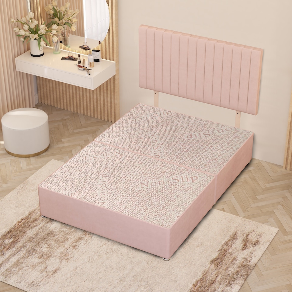 image 1 of Texas Divan Bed Base with 30 Inch Headboard Plush Velvet | Pink | Pink