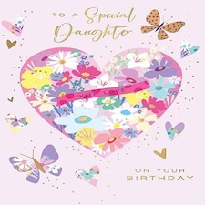 Words 'n' Wishes Special Daughter Birthday Card - Happy Birthday Card with Floral Love Heart Design and Embossed Foil Details - Birthday Card for Women or Girls