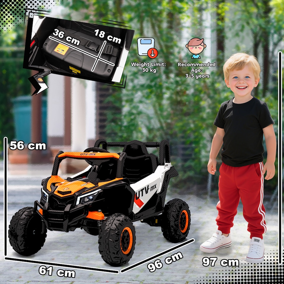 image 1 of AIYAPLAY 12V Kids Ride On Car, Electric Car for Kids UTV with Remote Control, Slow Start, Suspension System, LED Lights, Music, USB Port, for Boys Girls 3-5 Years | Orange