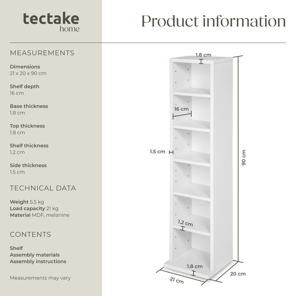 image 1 of CD DVD Storage Tower Media Display Unit Adjustable Shelves Wood Effect 102 CDs or 27 DVDs White