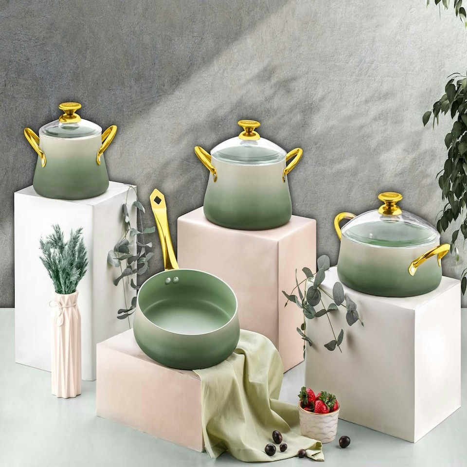 image 1 of Dora Collection 7-Piece Non-Stick Granite Cookware Set (Green)