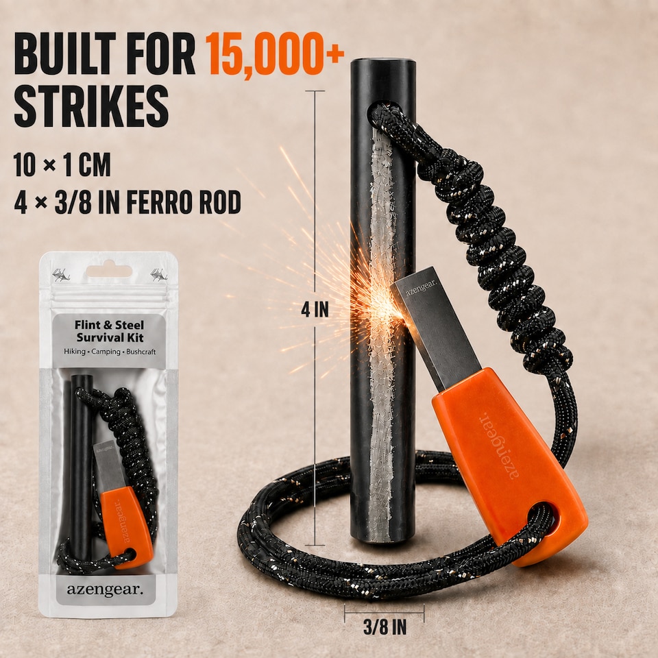 image 1 of aZengear Survival Flint and Steel Fire Starter Kit, Ferro Rod for Camping, Bushcraft