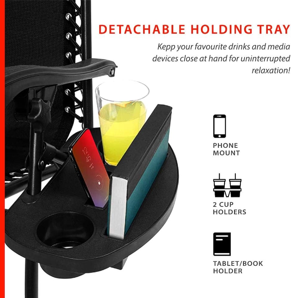 image 1 of Straame Zero Gravity Reclining Chairs, Set of 2 Folding Outdoor Sunloungers (Black)