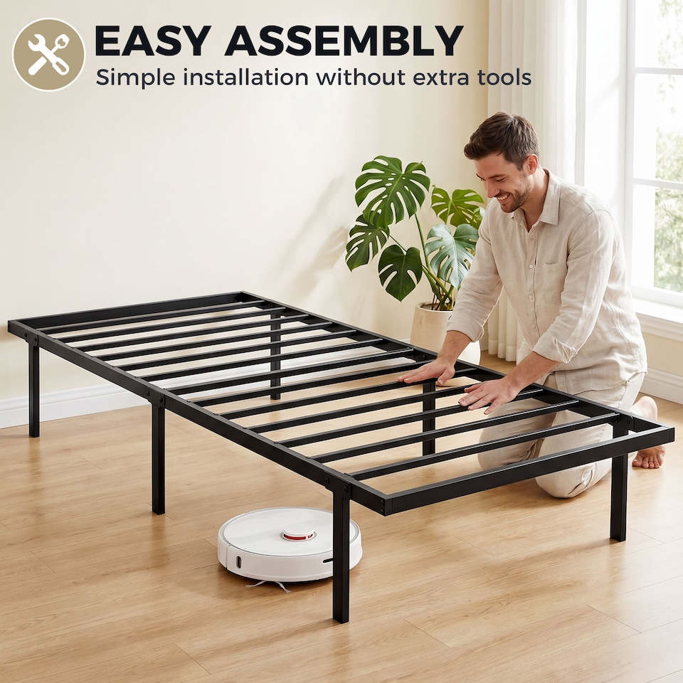 image 1 of HOMCOM 3ft Single Bed Frame with Underbed Storage, No Box Spring Needed
