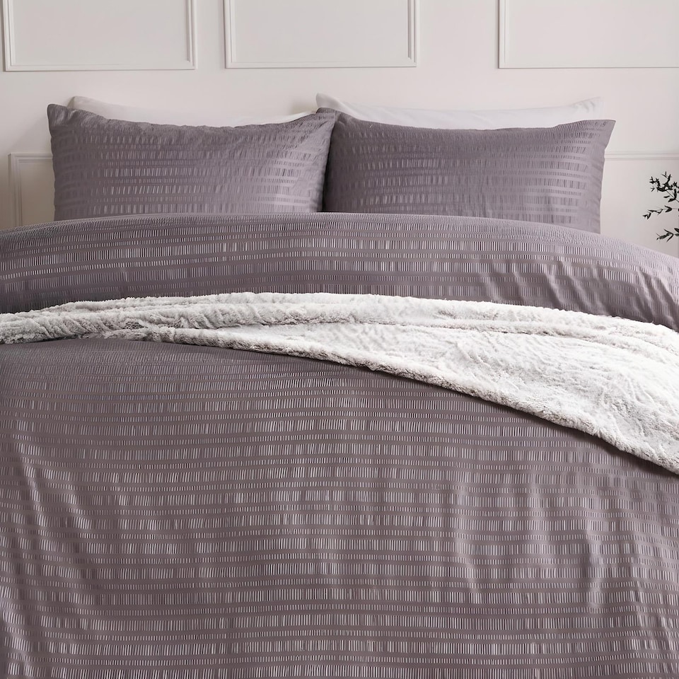 image 1 of OHS Embossed Bedding Set Textured Duvet Cover with Pillowcase | Grey | Double