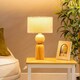 image 1 of ValueLights Azalea Rustic Wooden Bedside Table Lamp with a Boucle Drum Lampshade Cream