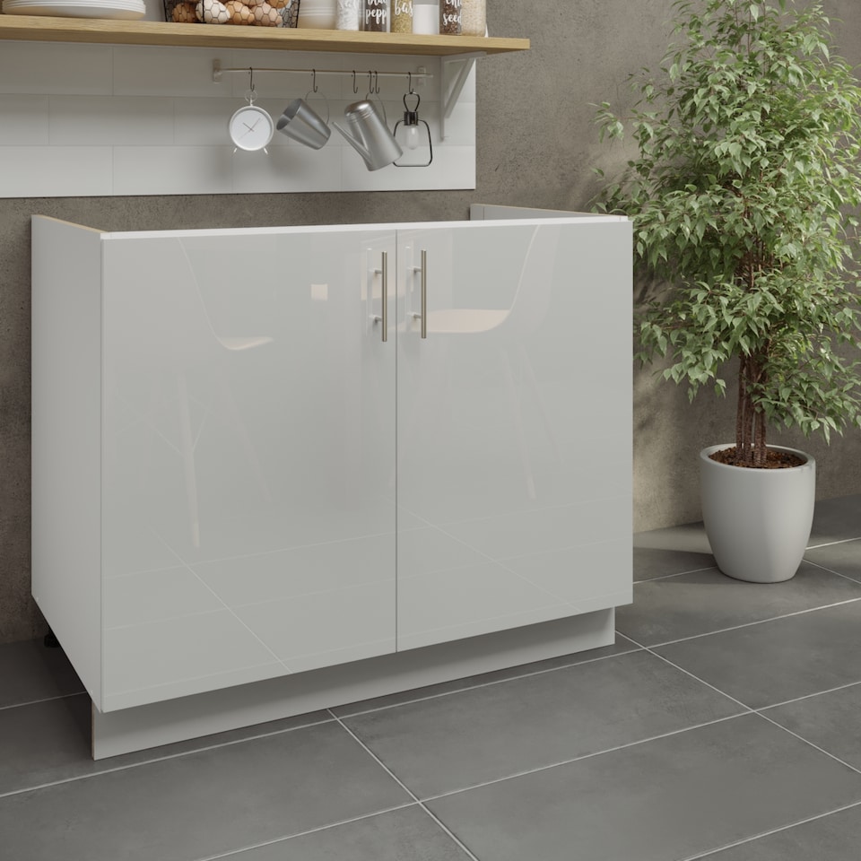 image 1 of JD Greta Adjustable Legs Kitchen Sink Unit 1000mm Cabinet With Doors - White Gloss