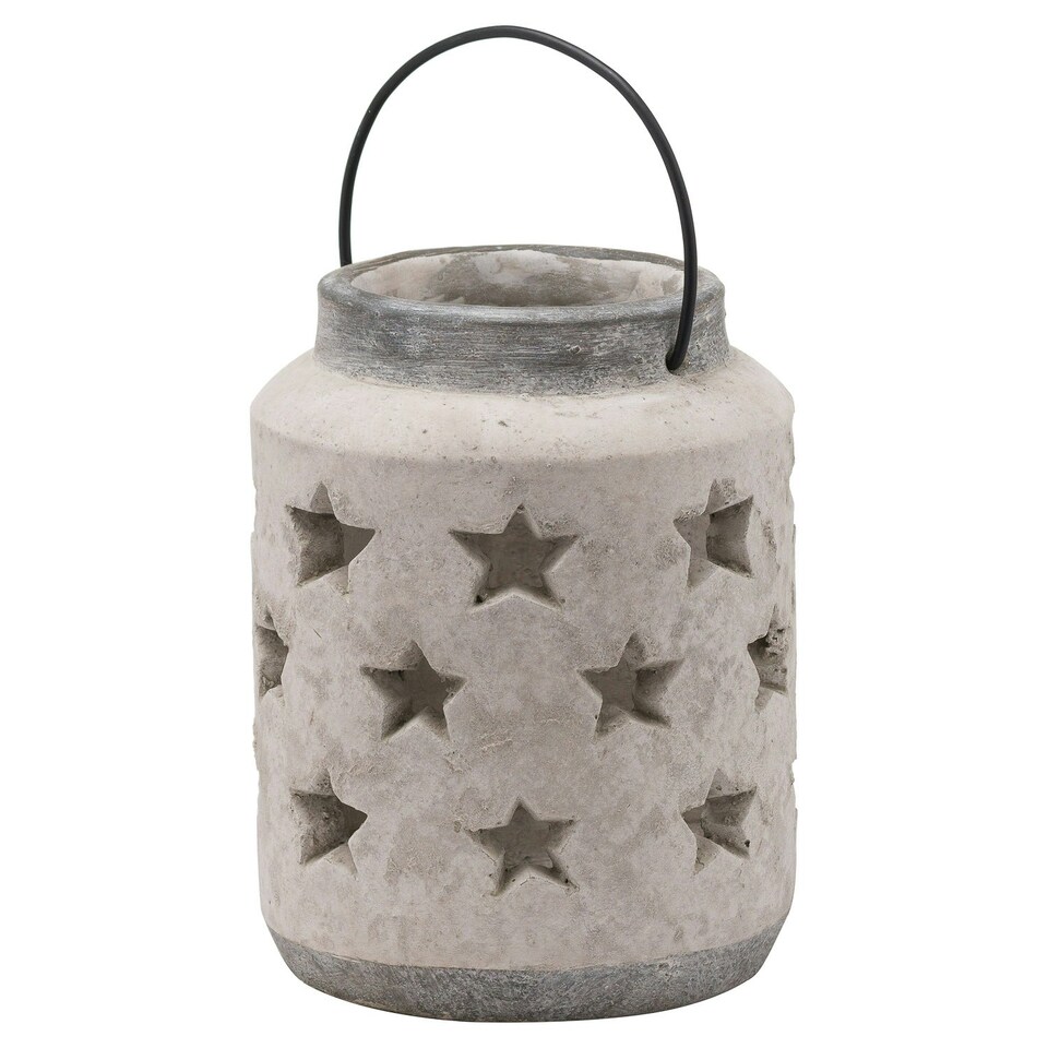 image 1 of Hill Interiors Bloomville Stone Star Candle Lantern - Stone - 23cm x 18cm x 18cm
