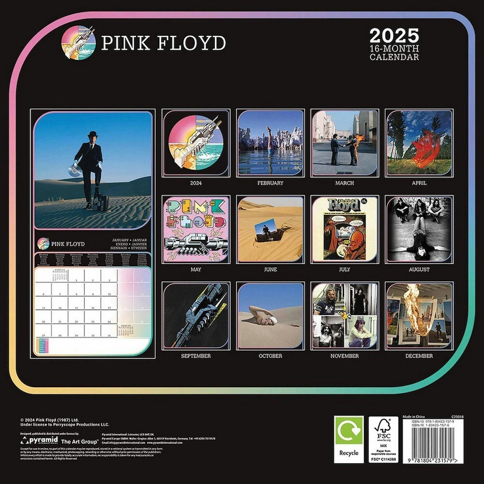 image 1 of Pink Floyd 2025 Square Wall Calendar - Blue/Black/White - One Size
